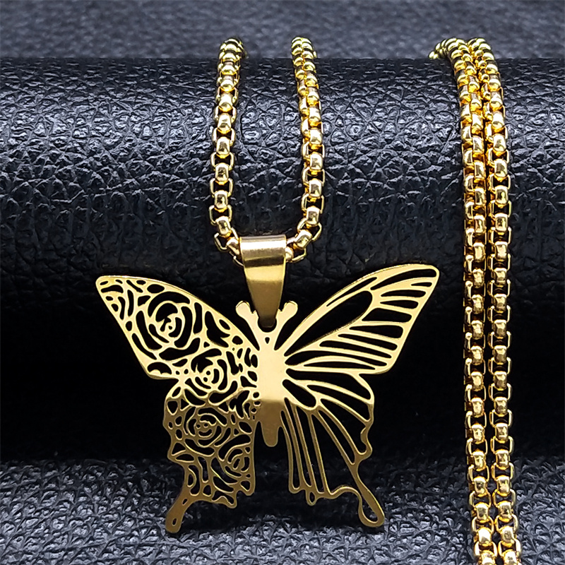 미적 나비 장미 꽃 펜던트 목걸이 스테인레스 스틸 골드 - Butterfly Clasp Deployant 리뷰 및 가격