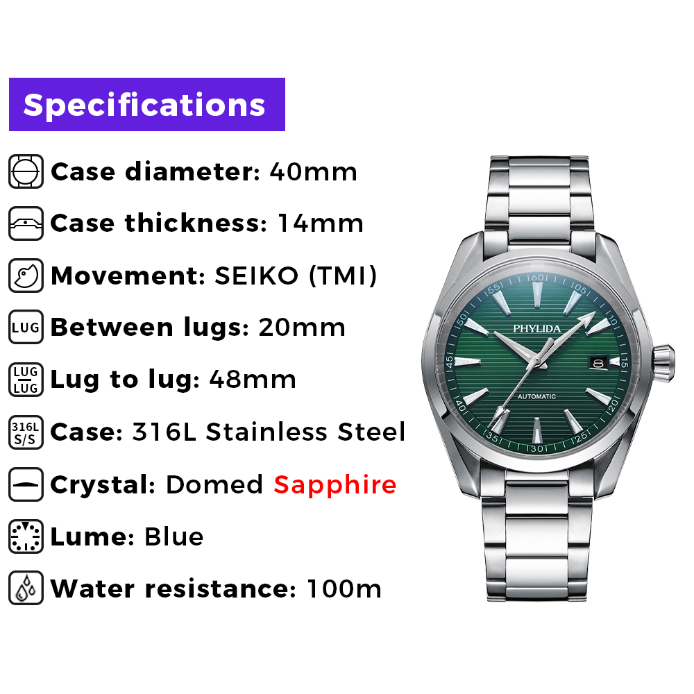 PHYLIDA 뉴 아쿠아 오토매틱 시계 솔리드 SS 사 - Seiko Watch Presage 리뷰 및 가격