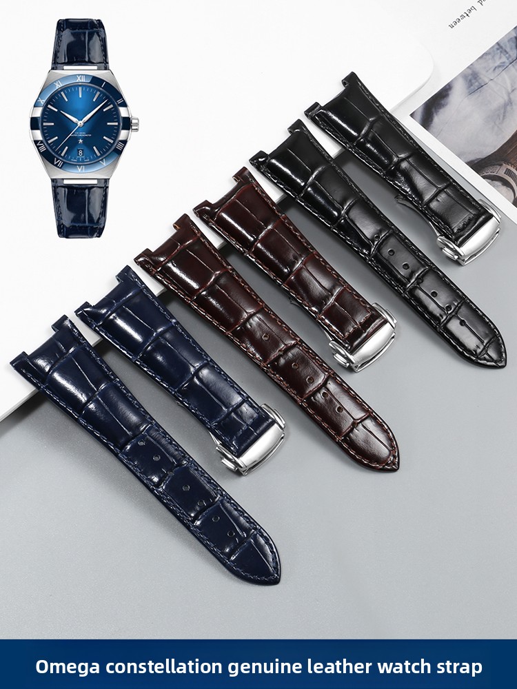 남성용 가죽 노치 블랙 및 블루 24mm 접이식 버클  - Omega Watch Constellation 리뷰 및 가격